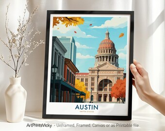 Austin Texas Travel Poster | Austin Wall Art Print | USA Landmark Gift