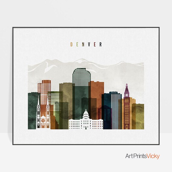 watercolor art Denver Denver poster Denver skyline art geometric Denver