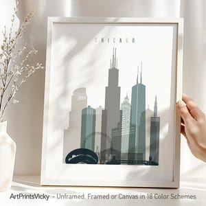 Poster con skyline di Chicago, stampa artistica da parete di Chicago, stampa di viaggio della città dell'Illinois, regalo personalizzato / ArtPrintsVicky