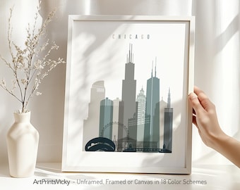 Chicago poster skyline, Chicago wall art print, Illinois city travel print, Personalised gift | ArtPrintsVicky