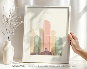 Vancouver print, poster skyline wall art, Canada cityscape, Travel poster, City print, Travel gifts, Office decor | ArtPrintsVicky