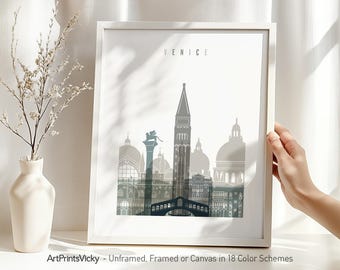 Venice Skyline Wall Art Poster Framed, Unframed or Canvas in 18 Colour Schemes