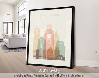 Cincinnati poster, Wall art skyline print, Ohio travel print, City poster, Personalised print | ArtPrintsVicky