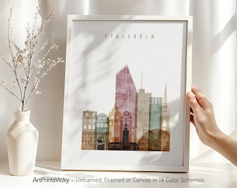 Stockholm Poster, Print Skyline Watercolor, Travel Decor, Personalised City Print | ArtPrintsVicky
