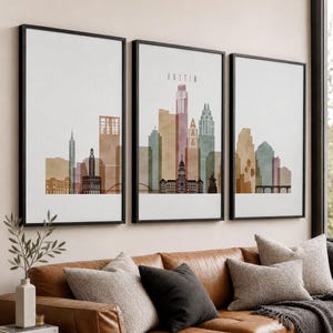 Austin Set of 3 Wall Art Prints, Texas Skyline Poster Set