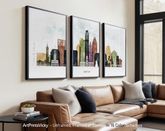 Austin 3 Piece Wall Art Prints, Austin Skyline Poster Set | ArtPrintsVicky
