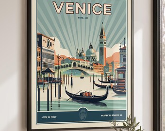 Venice Italy Wall Art Retro inspired Print, Travel Poster for Home Decor