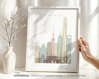 Shanghai Poster, Skyline Print, Minimalist Wall Art Decor for Homes, Offices, and Unique Travel Gifts | ArtPrintsVicky