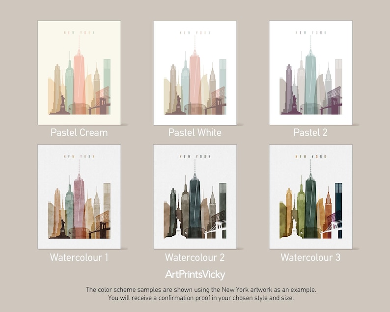 a set of four watercolor paintings of city buildings
