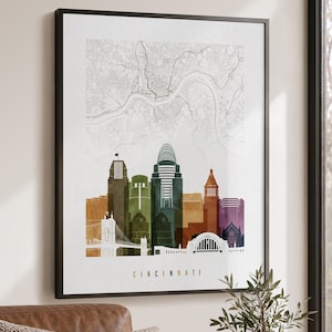Cincinnati Map Wall Art, City Poster for Home or Office Decor