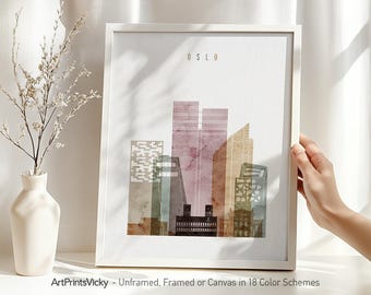 Oslo poster - Norway, Oslo print skyline watercolor, Travel poster, City print, Travel gifts, Office decor | ArtPrintsVicky