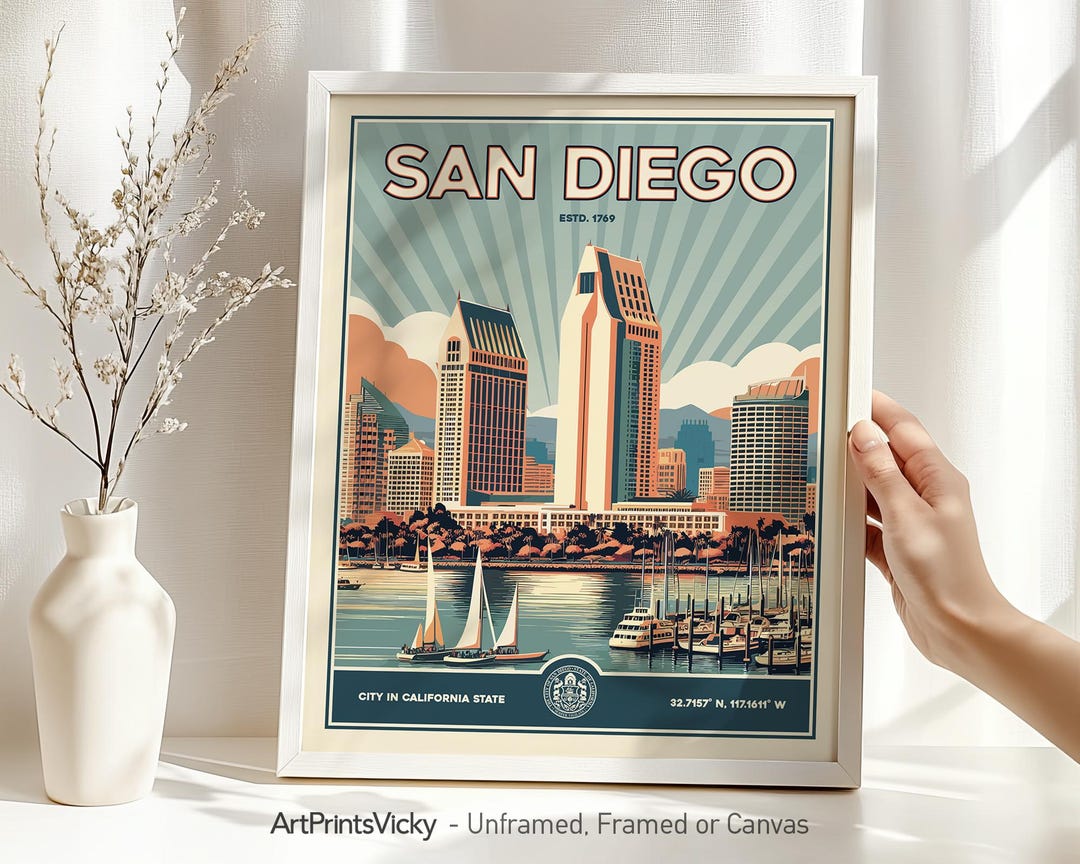 San Diego Print | San Diego Wall Art Poster | San Diego CA Retro Decor ...