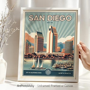 San Diego Print | San Diego Wall Art Poster | San Diego CA Retro Decor for Home and Office | Personalised Gift | ArtPrintsVicky