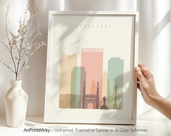 Hyderabad Poster - India, Hyderabad Skyline Print in Warm Pastels | ArtPrintsVicky