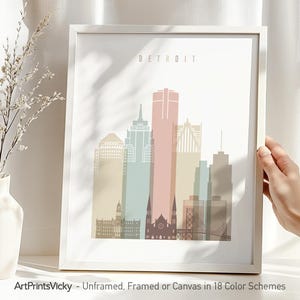 Detroit Poster, Skyline Print, Travel Wall Art, Personalised Gift, Pastel City Prints | ArtPrintsVicky