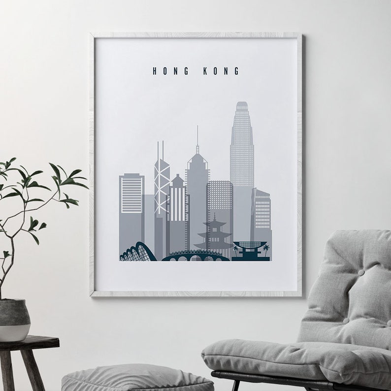 Hong Kong poster Hong Kong art print Hong Kong skyline Wall Etsy