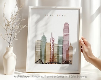 Hong Kong Watercolor Print, Poster Skyline, Travel Decor for Homes, Offices, and Unique Travel Gifts | ArtPrintsVicky