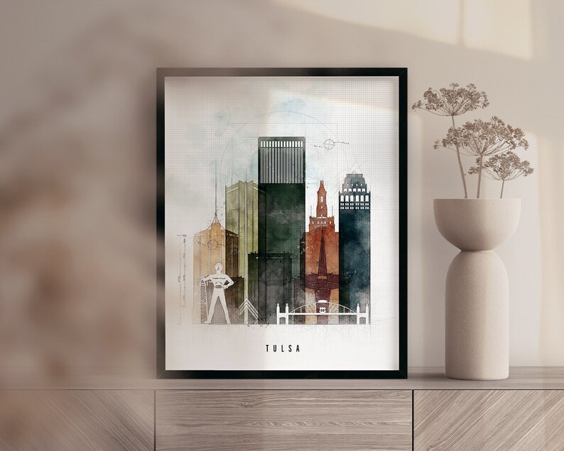 Tulsa Skyline Print Tulsa Art Poster Tulsa Watercolor Wall Etsy