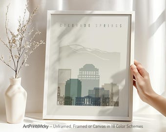 Colorado Springs Skyline Print | Mountain City Wall Art | Pikes Peak | Travel Gift | Modern Decor | Multiple Colors | ArtPrintsVicky