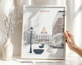 Boston Poster, Wall Art Print, Minimalist Boston Skyline Home Office Decor, Travel Gift | ArtPrintsVicky