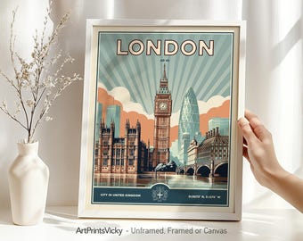 London Wall Art Print | Poster - Big Ben in Retro Style | Wall Art for Home and Office Decor | Framed or Canvas | ArtPrintsVicky