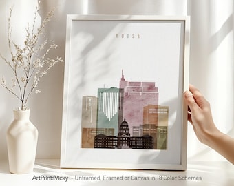 Boise Poster in Watercolor, Idaho Travel Print | ArtPrintsVicky