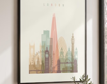 Lámina decorativa de Londres para pared, póster del horizonte urbano, decoración de viaje con paisajes de la ciudad.