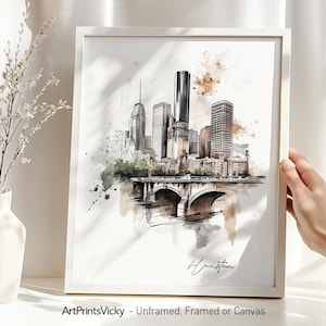 Houston TX skyline wall art print | Houston poster drawing | Houston cityscape |Home and office decor | ArtPrintsVicky