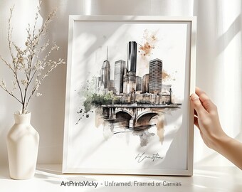 Houston TX skyline wall art print | Houston poster drawing | Houston cityscape |Home and office decor | ArtPrintsVicky