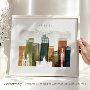 Denver Skyline Watercolor Print: Framed or Canvas Poster