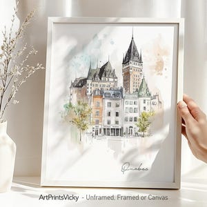 Impression de la ville de Québec | Affiche de la ville de Québec | Dessin d'art mural sur les toits de la ville de Québec | Impressions artistiquesVicky