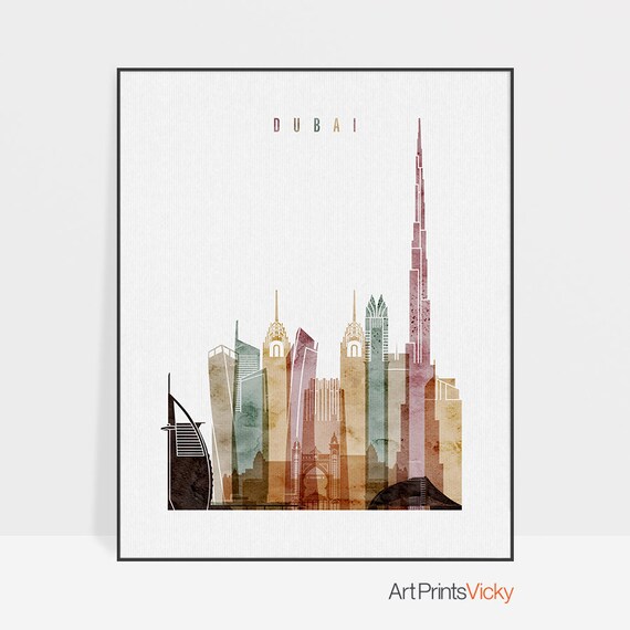 Dubai Skyline Wall Art Dubai Skyline Black and White Watercolour Art Poster Print Dubai Skyline Wall Decor Dubai Skyline Print