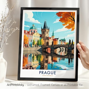 Prague Travel Poster | Prague Art Print | Czech Republic Wall Art | Old Town Skyline Decor | European Travel Illustration