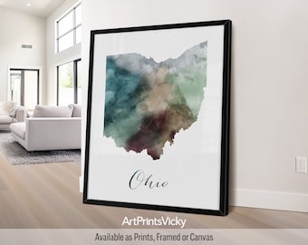 Ohio map poster print | Personalised gifts wall art | Decor for home and office | ArtPrintsVicky