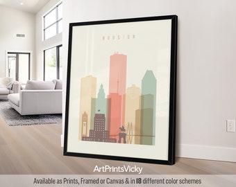Houston wall art skyline, Houston art print, Texas poster, travel print, City print, personalised gift | ArtPrintsVicky