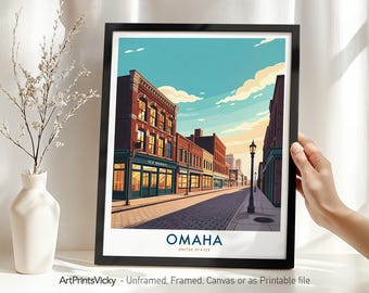 Omaha Travel Poster - Nebraska | Omaha Poster Cityscape | Midwest City Wall Art Decor | Housewarming Gift