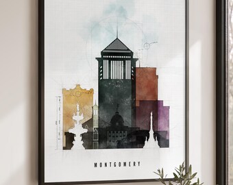Kunstdruck „Montgomery Alabama“, Skyline-Poster, Stadtbild-Reisedeko