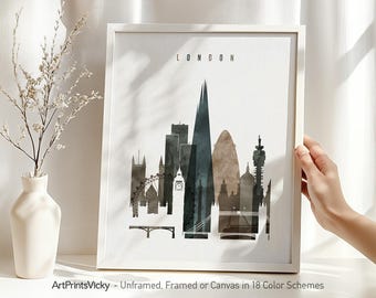 London skyline wall art print, Cityscape poster for home and office decor, Personalized City Prints, Travel gifts | ArtPrintsVicky