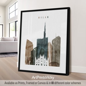 Milan Modern Wall Poster in Earthy Watercolors, Vertical, Framed, Unframed or Canvas | ArtPrintsVicky