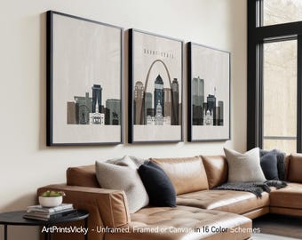 St. Louis 3 Piece Wall Art Prints, St Louis Skyline Poster Set | ArtPrintsVicky