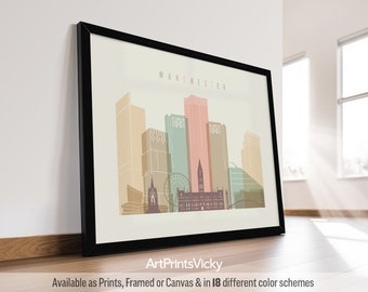 Manchester skyline print, wall art poster, Manchester England cityscape, travel gifts | ArtPrintsVicky