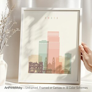 Omaha Modern City Print in Warm Pastels, Vertical, Framed, Unframed or Canvas | ArtPrintsVicky