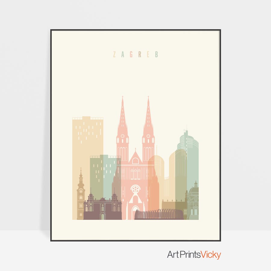 Zagreb print Zagreb poster wall art Zagreb Skyline Croatia Etsy