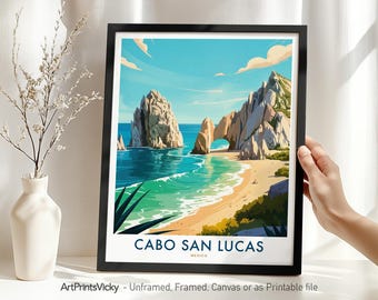 Cabo San Lucas Travel Poster | Mexico Beach Print | Retro Coastal Wall Art Home Decor