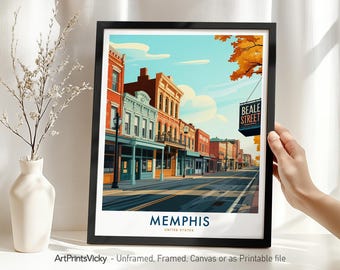 Memphis Travel Poster - Tennessee, Memphis Poster, Beale Street Wall Art, Wall Hanging Cityscape Home Decor, Unique Gift