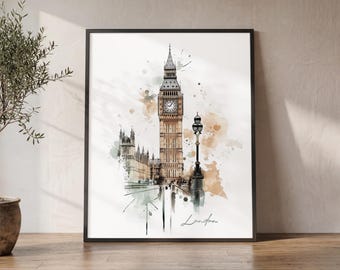 London Wall Art Print, Big Ben Poster, UK Souvenir, Travel Gift, Office Decor