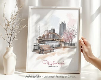 Pittsburgh poster | Art print skyline drawing | Home and office travel decor | ArtPrintsVicky
