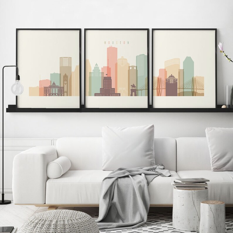 Houston 3 piece wall art Houston print poster Etsy