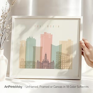 Fort Worth Skyline Print: Pastel Cityscape Wall Art