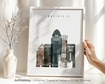 Louisville Poster, Print Skyline watercolor, Wall Art, Travel Decor for Homes, Offices, and Unique Travel Gifts | ArtPrintsVicky